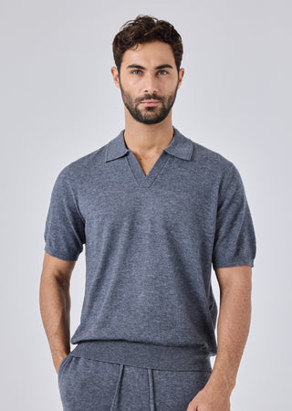 LC Blend Polo Top Mens Merino Wool Blend Polo Top Grey Marl