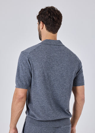 LC Blend Polo Top Mens Merino Wool Blend Polo Top Grey Marl