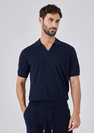 LC Blend Polo Top Mens Merino Wool Blend Polo Top  Navy