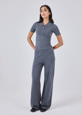 LC Blend Polo Top Women Merino Wool Blend Polo Top Grey Marl