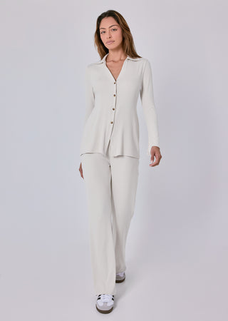 LC Long Sleeve Top Airjet Rib Longline Cardigan Bone