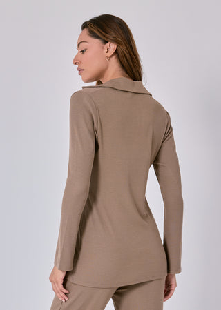 LC Long Sleeve Top Airjet Rib Longline Cardigan Walnut