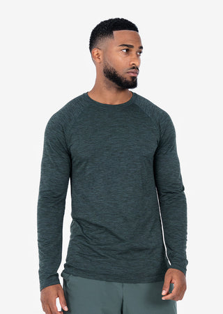 LC Mens Seamless Long Sleeve Top Khaki Green Melange