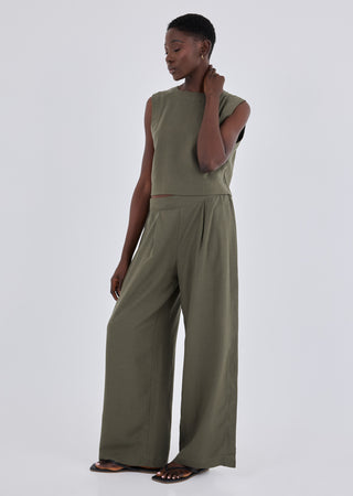 LC Pant Women Linen Relaxed Pant Khaki Green