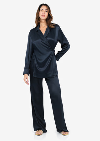 LC Plisse Side Tie Jacket Midnight Navy Shiny