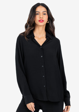 LC Plisse Split Hem Shirt Black