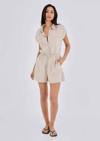 LC Romper Women Linen Romper Light Beige