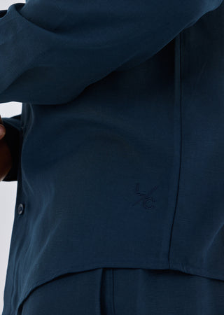 LC Shirt Men Linen Shirt Long Sleeve Dark Navy