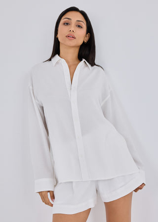 LC Shirt Women Linen Long Sleeve Shirt Ivory