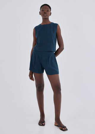 LC Short Women Linen Relaxed Short Dark Navy