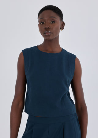 LC Tank Women Linen Relaxed Tank Dark Navy