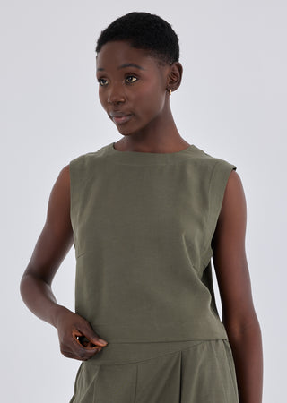 LC Tank Women Linen Relaxed Tank Khaki Green