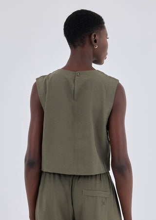 LC Tank Women Linen Relaxed Tank Khaki Green