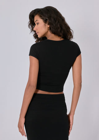 LC Tee Airjet Rib Cap Sleeve Top Black