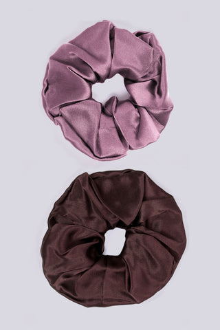 Women's Silk Scrunchie Set Dark Cocoa & Dusty Pink
