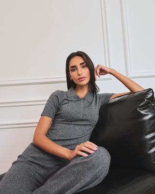 Women's Polo Top Grey Marl - LC