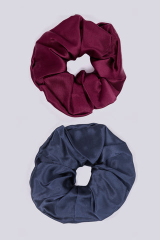 Women's Silk Scrunchie Set Dark Navy & Purple Fig