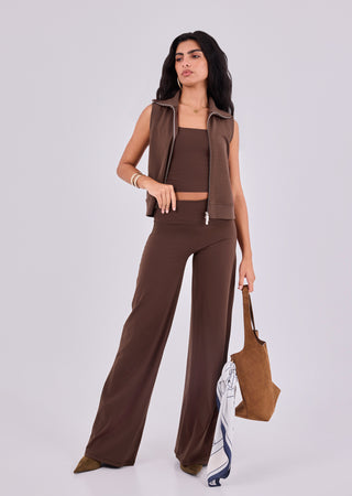 Women's Mid Rise Wide Leg Pant (Short) Soft Brown - LC