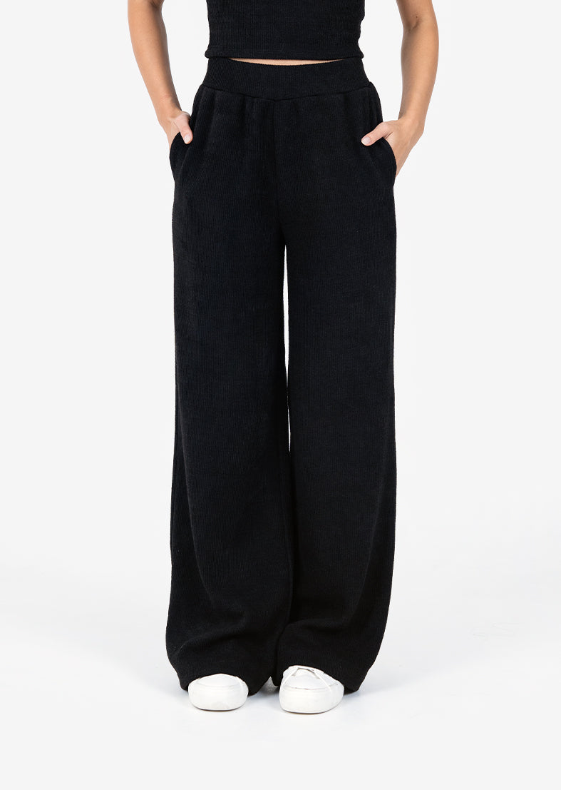 Pants Black Wide Leg Waist Band Palazzo With Side Pockets Cosy