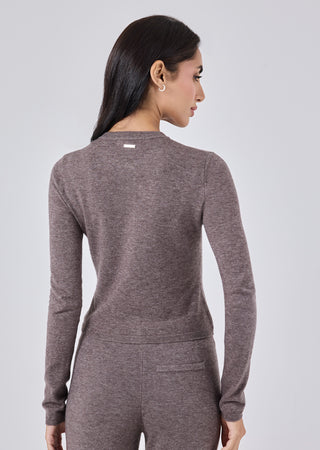 LC Blend Button Cardigan Women Merino Wool Blend Button Cardigan Taupe Marl