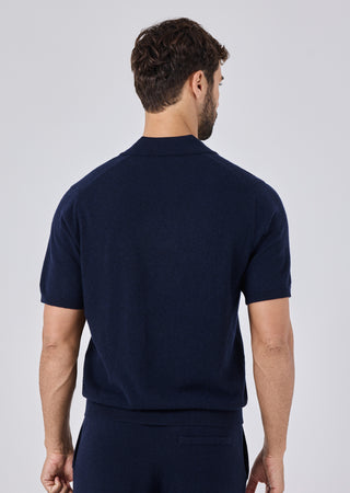 LC Blend Polo Top Mens Merino Wool Blend Polo Top  Navy