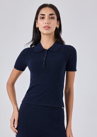 LC Blend Polo Top Women Merino Wool Blend Polo Top Navy