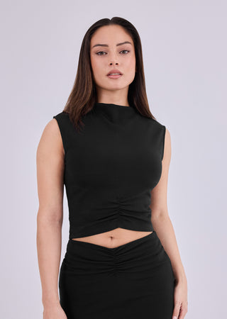 LC Blouses Women's Front Gather Top Black