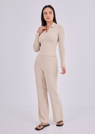 LC Collar Top Women's Airjet Collar Top  Oatmeal Heather