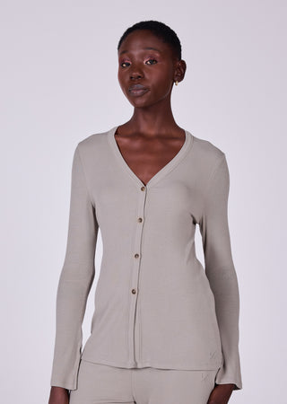 LC Collarless Cardigan Women's Airjet Collarless Cardigan Vintage Khaki