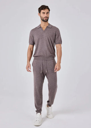 LC Men's Polo Top & Jogger Set Taupe Marl