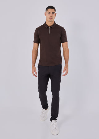 LC Mens Mercerised Half Zip Polo Coffee