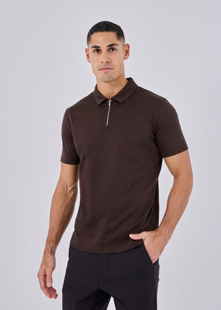 LC Mens Mercerised Half Zip Polo Coffee