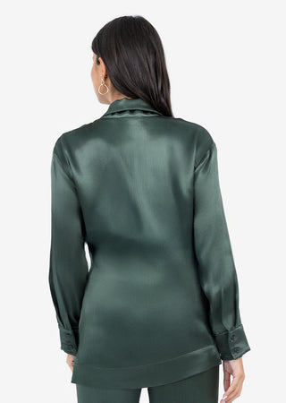 LC Plisse Side Tie Jacket Ivy Green Shiny