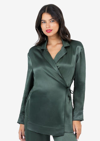 LC Plisse Side Tie Jacket Ivy Green Shiny