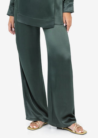 LC Plisse Wide Leg Pant Ivy Green Shiny