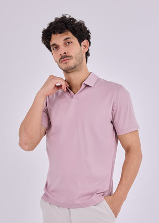 LC Polo Men's Mercerised Open Polo Dark Dusty Pink