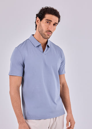 LC Polo Tops Men's Open Polo Steel Blue