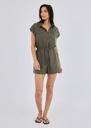 LC Romper Women Linen Romper Khaki Green