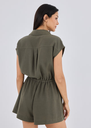 LC Romper Women Linen Romper Khaki Green