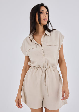 LC Romper Women Linen Romper Light Beige