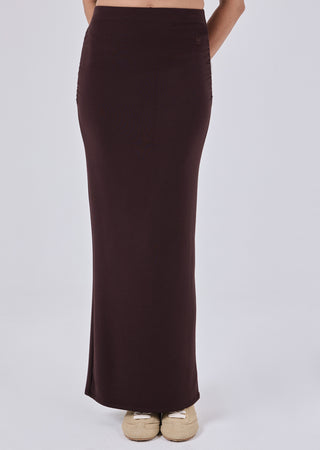 LC Ruched Maxi Skirt Effortless Ruched Maxi Skirt Dark Cocoa