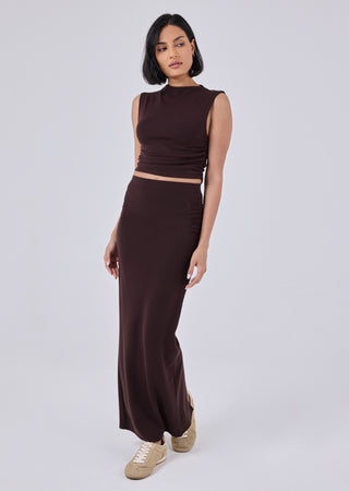 LC Ruched Maxi Skirt Effortless Ruched Maxi Skirt Dark Cocoa