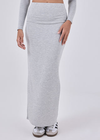 LC Ruched Maxi Skirt Effortless Ruched Maxi Skirt Grey Marl