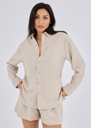 LC Shirt Women Linen Long Sleeve Shirt Light Beige