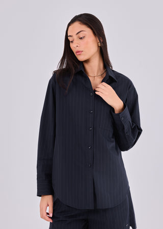 LC Shirts Women's Pinstripe Shirt Navy