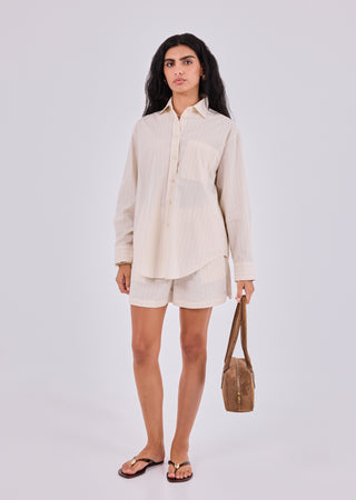 LC Shirts Women's Pinstripe Shirt Stone