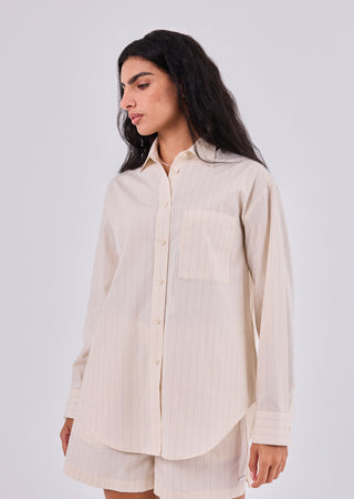 LC Shirts Women's Pinstripe Shirt Stone