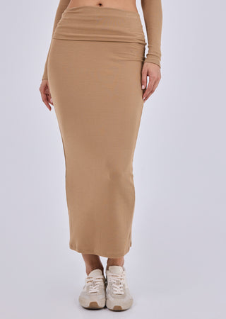 LC Skirt Women's Fold Waist Skirt Camel