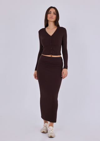 LC Skirt Women's Fold Waist Skirt Dark Cocoa