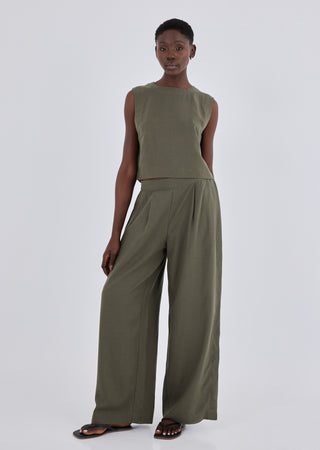 LC Tank Women Linen Relaxed Tank Khaki Green